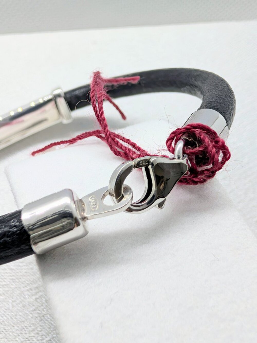 NEW 6 1/2 inch sterling and black leather fashion bracelet - Picture 6 of 11